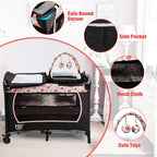 BABY JOY 4 in 1 Pack and Play, Portable Baby Playard w/Bassinet & Diaper Changing Table, Infant Nursery Center Bassinet with Toys & Oxford Bag for Baby Toddlers (Pink, Basic)