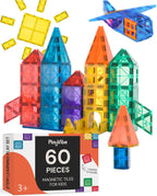 PLAYVIBE Magnetic Tiles 60 Pcs - 3D Magnet Toys for Kids 3+ - STEM Building Blocks - Toddler Learning Essential for Home & Classroom, Boys & Girls - Sensory Toys - Magnetic Blocks
