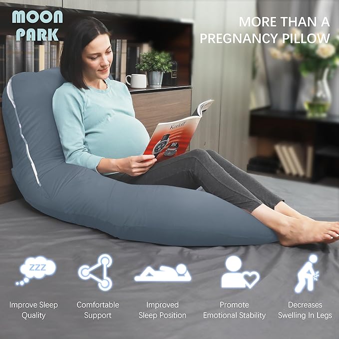 MOON PARK Pregnancy Pillows for Sleeping - U Shaped Full Body Maternity Pillow with Removable Cover - Support for Back, Legs, Belly, HIPS - 65 Inch - Grey - Cooling Cover