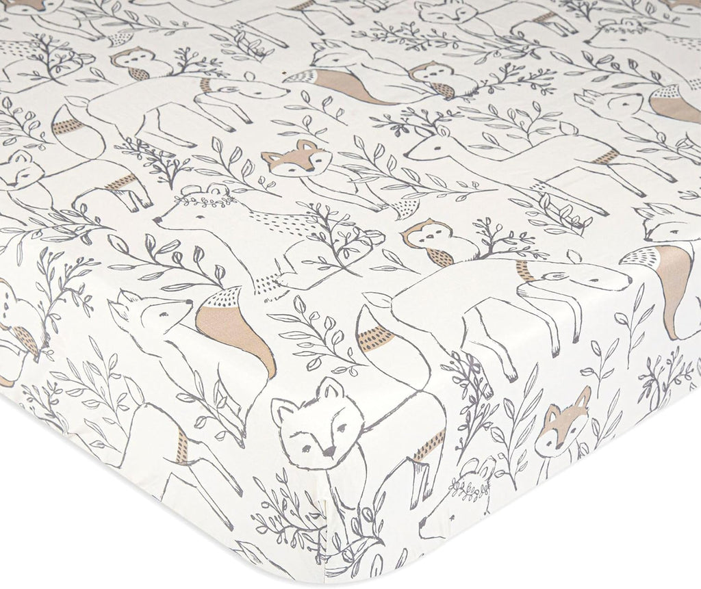 Crane Baby 100% Cotton Sateen Fitted Baby Sheets, Breathable, Fits 28X52 Standard Mattress, Gender Neutral Bedding, Woodland Animal Crib Sheet