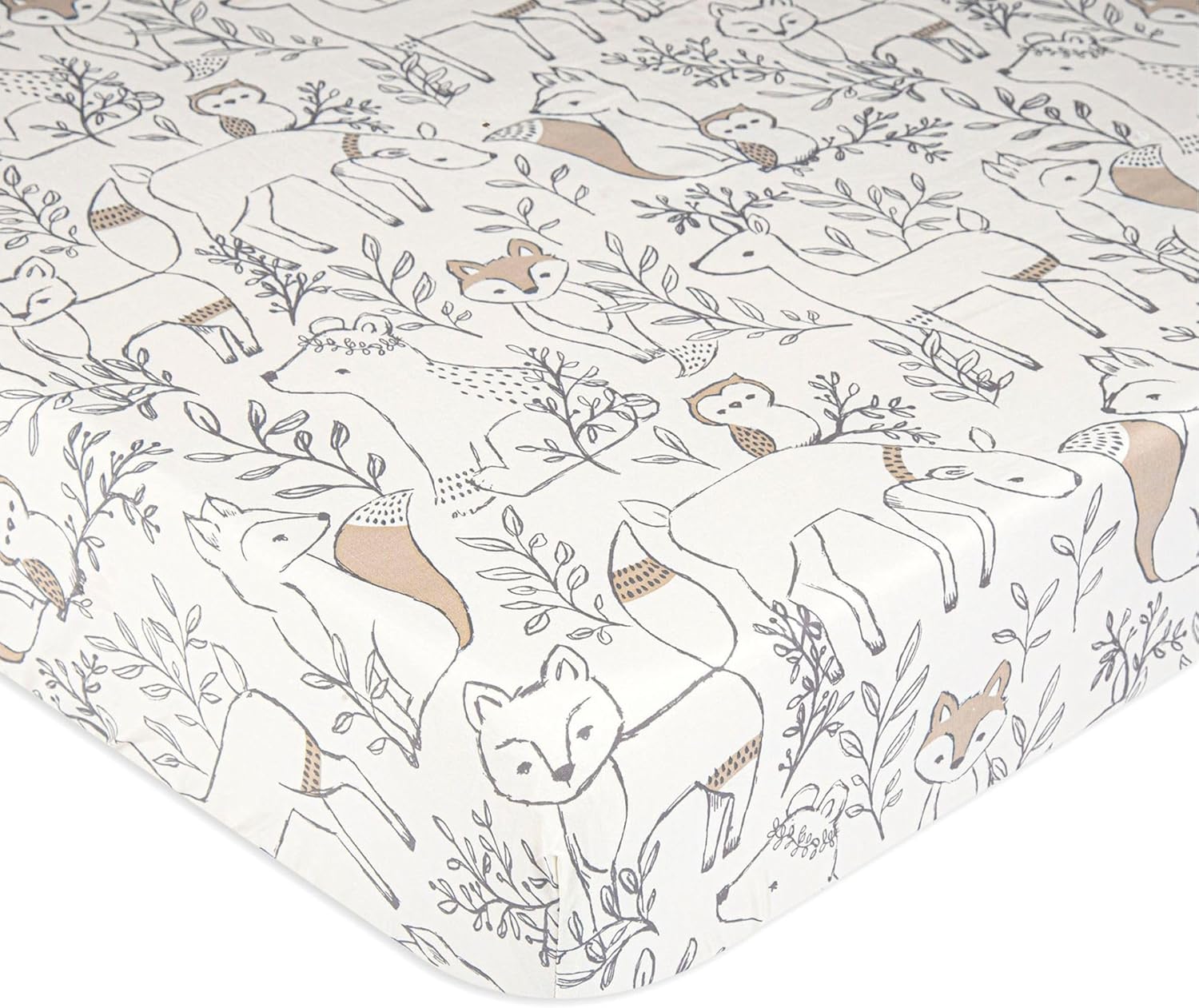 Crane Baby 100% Cotton Sateen Fitted Baby Sheets, Breathable, Fits 28X52 Standard Mattress, Gender Neutral Bedding, Woodland Animal Crib Sheet