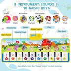 M SANMERSEN Piano Mat, 39.5" X 14" Musical Mat 8 Instrument Sounds Piano Mat for Toddlers Touch Play Dancing Mat Toy for 1 2 3 Year Old Girls Boys Gifts