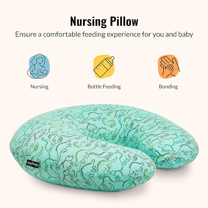 Dream On Me Beeboo Nursing Pillow and Positioner, Breastfeeding and Bottlefeeding Pillow, Removable and Washable Pillow Cover, Soft and Breathable Fabric, Green
