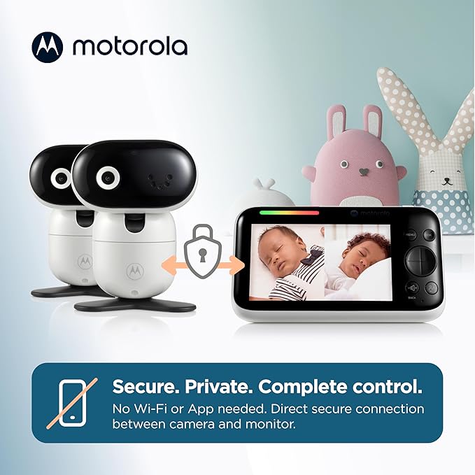 Motorola Nursery Video Baby Monitor with 2 Cameras, 5" Screen HD PIP1610, No WiFi, Wall Mount, Long Range, 2-Way Audio, Temperature Sensor, Motorized, Lullabies, PIP1610-2