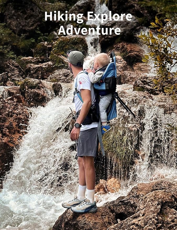 besrey Baby Backpack Carrier, Toddler Hiking Backpack with Safety 3-Height Seat, Adjustable Straps&Waist Belt, Foldable Frame Lightweight Large Capacity Child Carrier for Hiking (Klevin Blue)