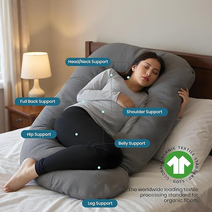 G Pregnancy Pillows with 2 Covers for Sleeping - G Shaped Full Body Maternity Pillow for Pregnant Women with Premium Removable Covers - Support for Back, Legs, Belly, HIPS, 69 Inch, Grey