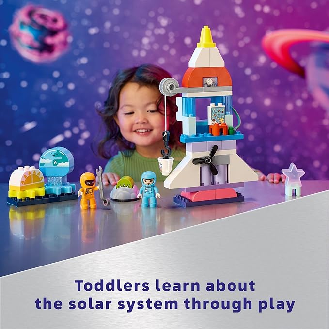 LEGO DUPLO 3 in 1 Space Shuttle Adventure Rocket Ship Building Set, Kids Educational Space Discovery Toy for 3-Year-Olds and Up, Develops Preschool Kids’ Learning and Fine Motor Skills, 10422