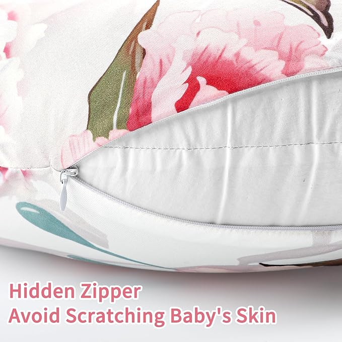 Nursing Pillow Cover, Breastfeeding Pillow Cover Stretchy Removable Feeding Pillowcase for Newborn, Ultra Soft and Comfortable Nursing Pillow Slipcover for Baby Girls Boys, Pink Peony Floral
