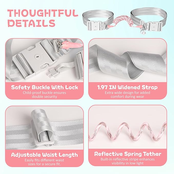 JXM Safety Waist Harness for Active Child, Hands Free Walking Leash with Lock for Autism, Secure Waist Belt for Special Needs, ADHD, Autistic Kids, Adjustable Elopement Tether with Key (Plus Size)