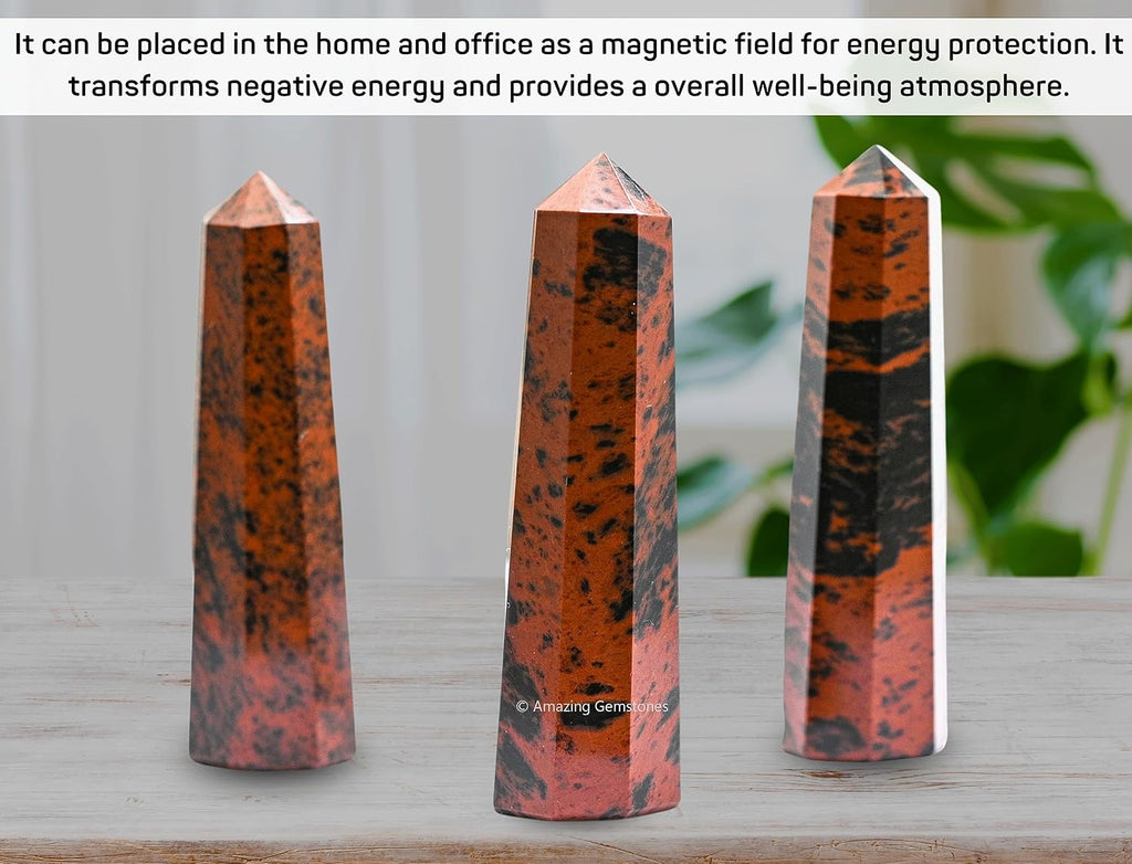 Amazing Gemstone Mahogany Obsidian Crystal Towers ~ Natural Healing Crystal Point Obelisk for Reiki Healing and Crystal Grid (3- Inch)