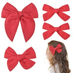 DEEKA 4 PCS Red Cotton Linen Hair Bows 3 Styles 5" & 4" Handmade Hair Bow set for Toddler Girls Alligator Hair Clips Knot Bows Hair Accessories for Little School Girls (Red)