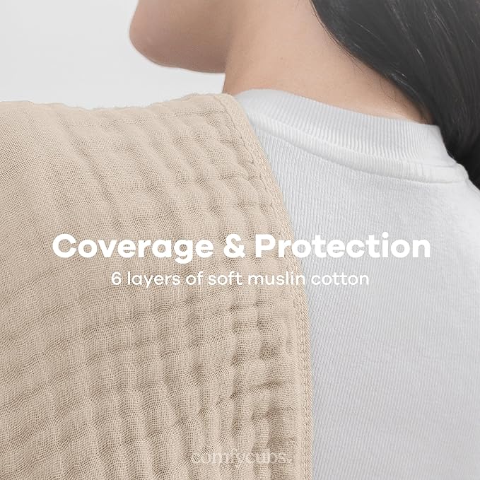 Comfy Cubs Muslin Burp Cloths 20" x 10", Pack of 10 - Large, 6-Layer, Ultra Absorbent 100% Cotton for Baby Drool and Messes - Soft, Safe & Gentle Baby Burp Cloths for Boys & Girls - Sand