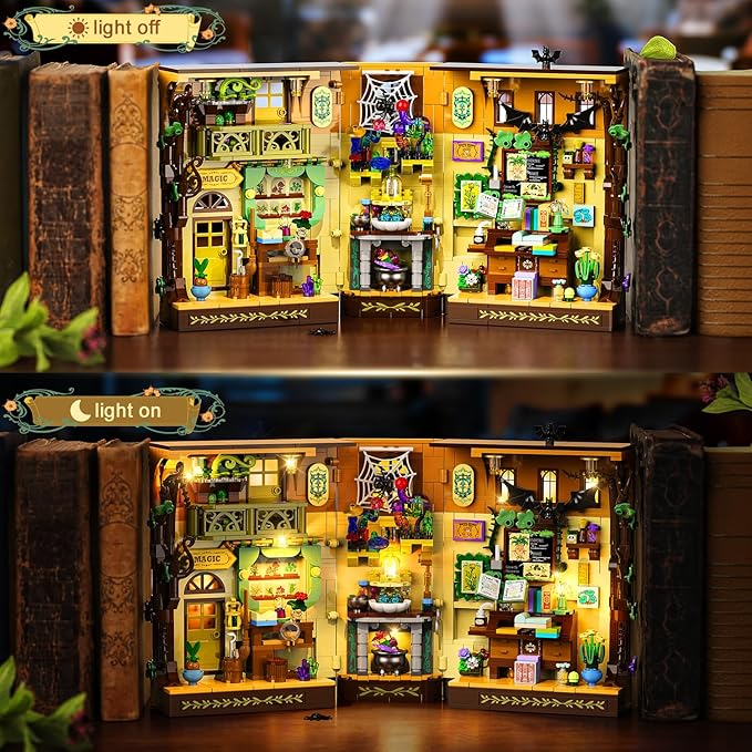 Magic Herb Book Nook Building Set with Light, DIY Booknook Building Block Kit for Home Bookshelf Decor, 930 PCS Miniature House Display Model Building Brick for Adults Teens Boys Girls Ages 12+