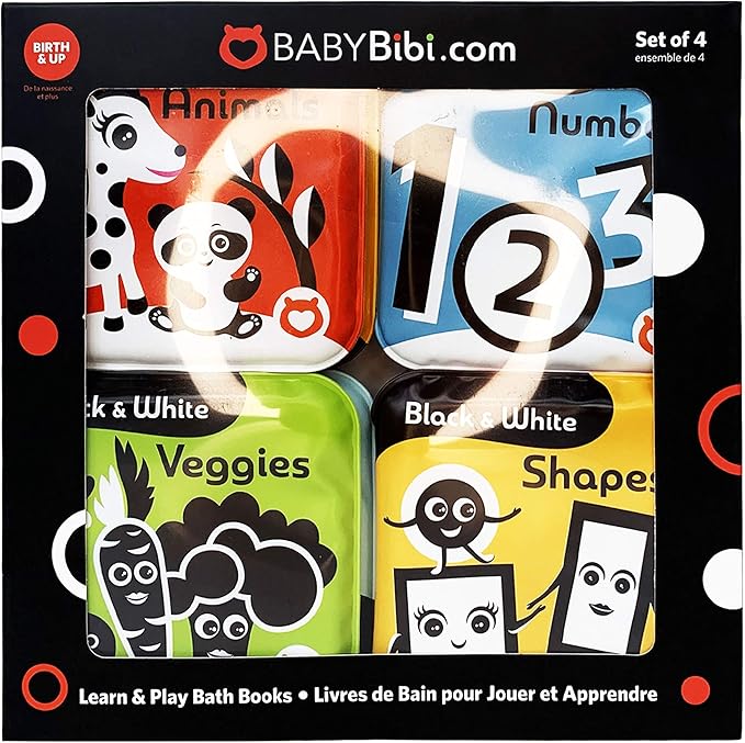 Floating Baby Bath Books – High Contrast Black and White Waterproof Bath Books for Babies 3+ Months
