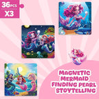 Magnetic Jigsaw Puzzles for Toddlers Kids 3-8 Girls,(3 36-Pieces) Travel Puzzles Toys for Kids Ages 4-6,Take-Along Car Airplane Road Trip Activities Game for 3 4 5 6 7 8 Year Old Birthday Gift,Mermaid