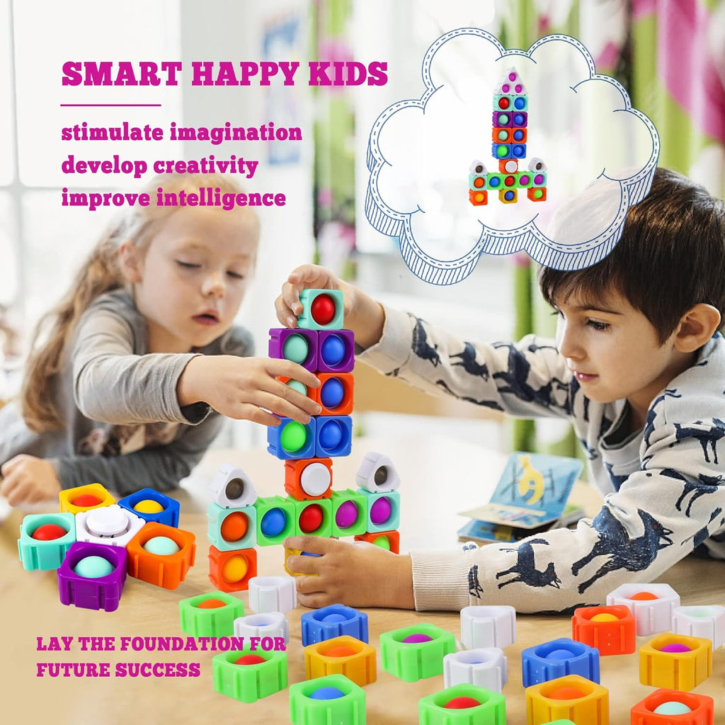 Popit Boy Toys Girl Dimple Fidgets Block Toys Pack Kids 39PCS DIY Push Poppers Fidget Blocks Sensory Toy Set Autism Children Adults Stress Relief Poppet Bubbles Toys Gift Toddler 3 12