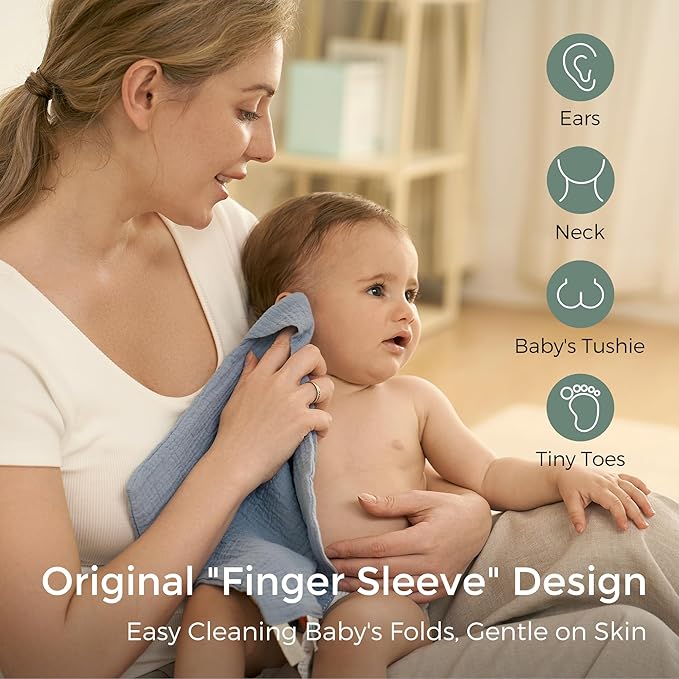 Momcozy Soft & Absorbent Baby Washcloths - 4 Layer Design| Medium Thickness| Premium Cotton for Newborns' Skin-Great for Bathing, Wiping & on-The-go Use, Shower Gift and Essential(5 Pack, 10x10 inch)