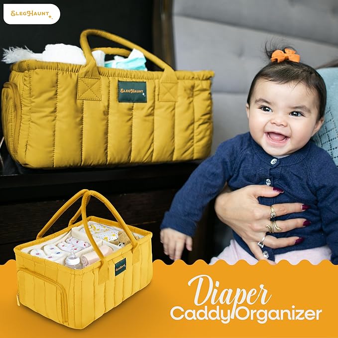 Baby Diaper Caddy Basket Organizer-Sturdy, Breathable & Washable - Stylish Storage, Portable, Car Caddy Organizer, Nursery, Baby Gift Registry Newborn Essentials (Yellow)