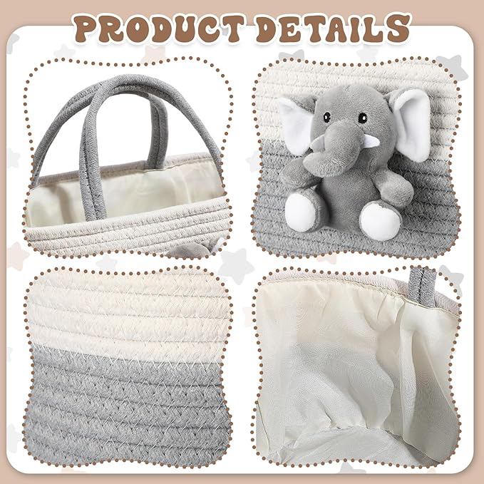 Elephant Diaper Caddy Organizer Cart Storage for Nursery with Handle Baby Shower Basket Gift Baby Bath Caddy for Diapers Wipes Elephant Basket for Nursery(Large)