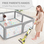 Foldable Baby Playpen, Shape & Size Adjustable Playpen for Toddler, 79x71 Large Play Pens Safety Mesh Foldable Playard for Babies, Portable Baby Fence Play Area Kids Play Pen, Grey