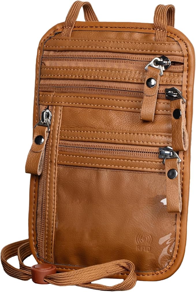 Neck Wallet - Rfid Wallet Women - passport holder for travel - Travel Wallet Passport Holder For Travel Women - 10.3x6.8inch (Yellowish Brown)