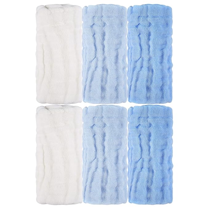 MUKIN Baby Washcloths - Soft Face Cloths for Newborn, Absorbent Bath Wipes, Burp Cloths or Towels, Baby Registry as Shower. Pack of 6-12x12 inches (Blue)