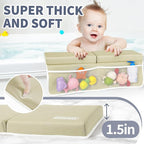 URMYWO Bath Kneeler and Elbow Rest Pad Set - 1.5" Thick Baby Bath Kneeler Pads with Toys Organizer, Anti-Slip Cozy Knee & Arm Support Bathtub Mat, Quick Dry Kneeling Pad for Baby Bath Time