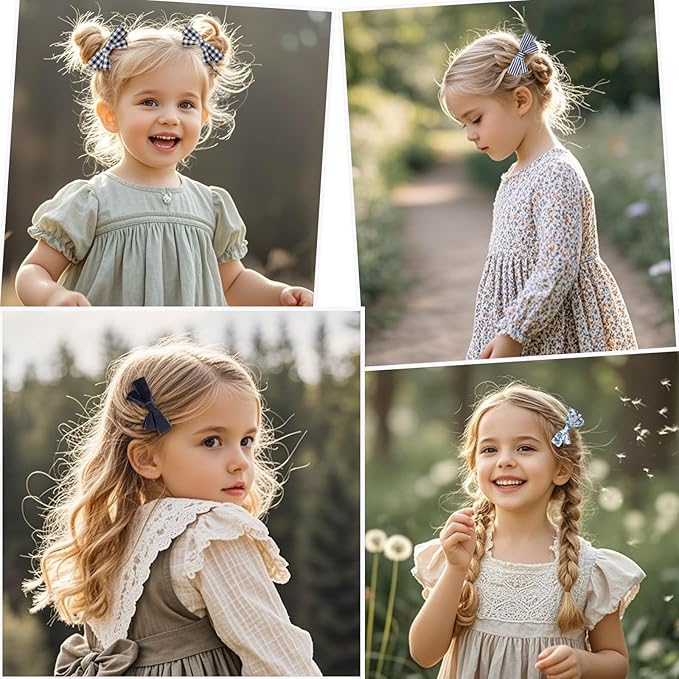 20pcs small blue & navy hair bows for girls.Cute baby hair bows,Non-slip alligator hair clips.Toddlers bow clips,Handmade hair accessories for little girls gift set.