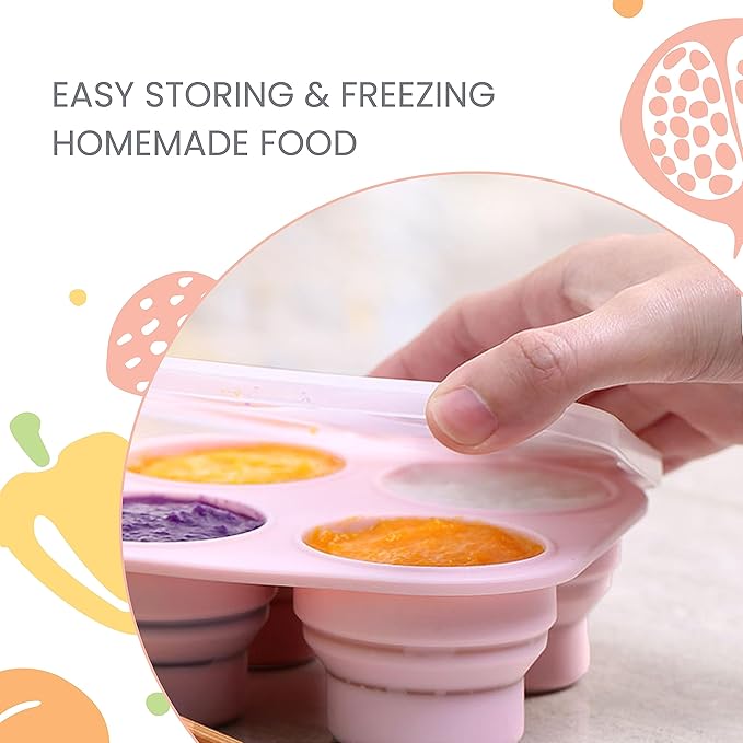 Lulyboo Silicone Foldable and Portable Baby Food Freezer Tray with Lid, Storage Container for Homemade Baby Food, Veggie & Fruit Purees, Ivory
