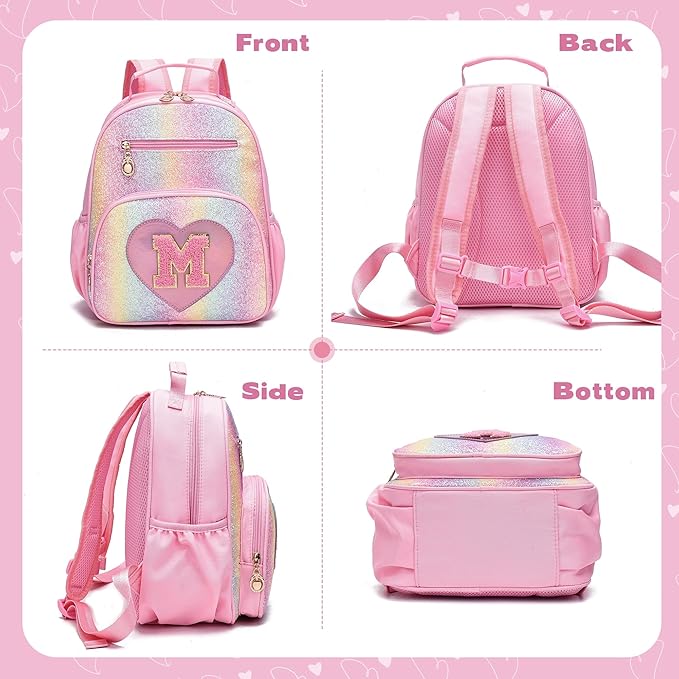 I IHAYNER Kids Glitter Lightweight Backpack for School Travel & Daycare, Toddler Backpack for Girls 3+ Preschool Kindergarten Elementary Kids Backpack-Rainbow Pink M