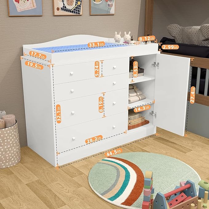 Changing Table with 4 Drawers and Open Storage Space, Drawer Changing Table