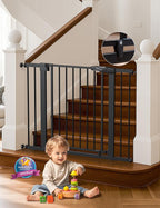 Babelio 29-43" Magnetic Baby Gate for Stairs,Doorways House,Kitchen,30" Tall Pet Barrier with Baffles,Pressure Mounted & Dual-Lock Design Safety for Kids Toddler,Auto-Close/Hold-Open,Black