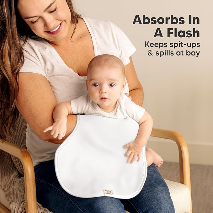 KeaBabies 4-Pack Baby Burp Cloths Baby Girl, Boy - Organic Cotton Burp Cloth, Extra Large, Absorbent, Soft Burping Cloths & Bibs Set for Babies, Newborn Burp Clothes, Thick Burp Rags (Soft White)