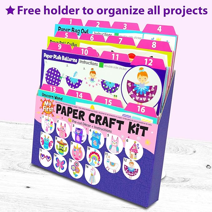 KRAFUN My First Unicorn Bunny Paper Craft Kit for Toddlers and Girls Age 3-8 Years Old, Include 18 Cute DIY Arts and Crafts Projects, Organized Art Activities Supplies Box Preschool Creative Toys