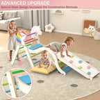 Pikler Triangle Set with Cushion, 9 in 1 Toddler Climbing Toys Indoor, Montessori Foldable Wooden Climbing Toys for Toddlers 1-3 Inside，Pikler Triangle Set Jungle Gyms Playground for Children