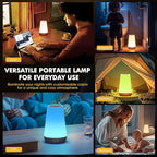 LED Night Light Bedside Lamp Touch and Remote Control Dimmable Tabletop 13 RGB Colors Changing 5 Brightness Adjustable Rechargeable Portable Lamp for Baby Kids Nursery Bedroom Bathroom Outdoor Camping