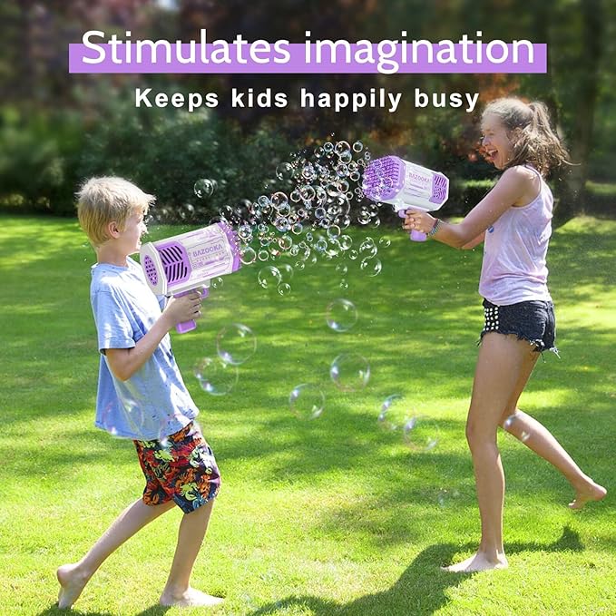 Bubble Gun, Bazooka Bubble Machine Gun, Bubble Blaster Gun with Bubble Solution, 69 Holes Bubble Bazooka Gun Outdoor Summer Toy Party Favors for Kids Purple Bubble Maker Blowers