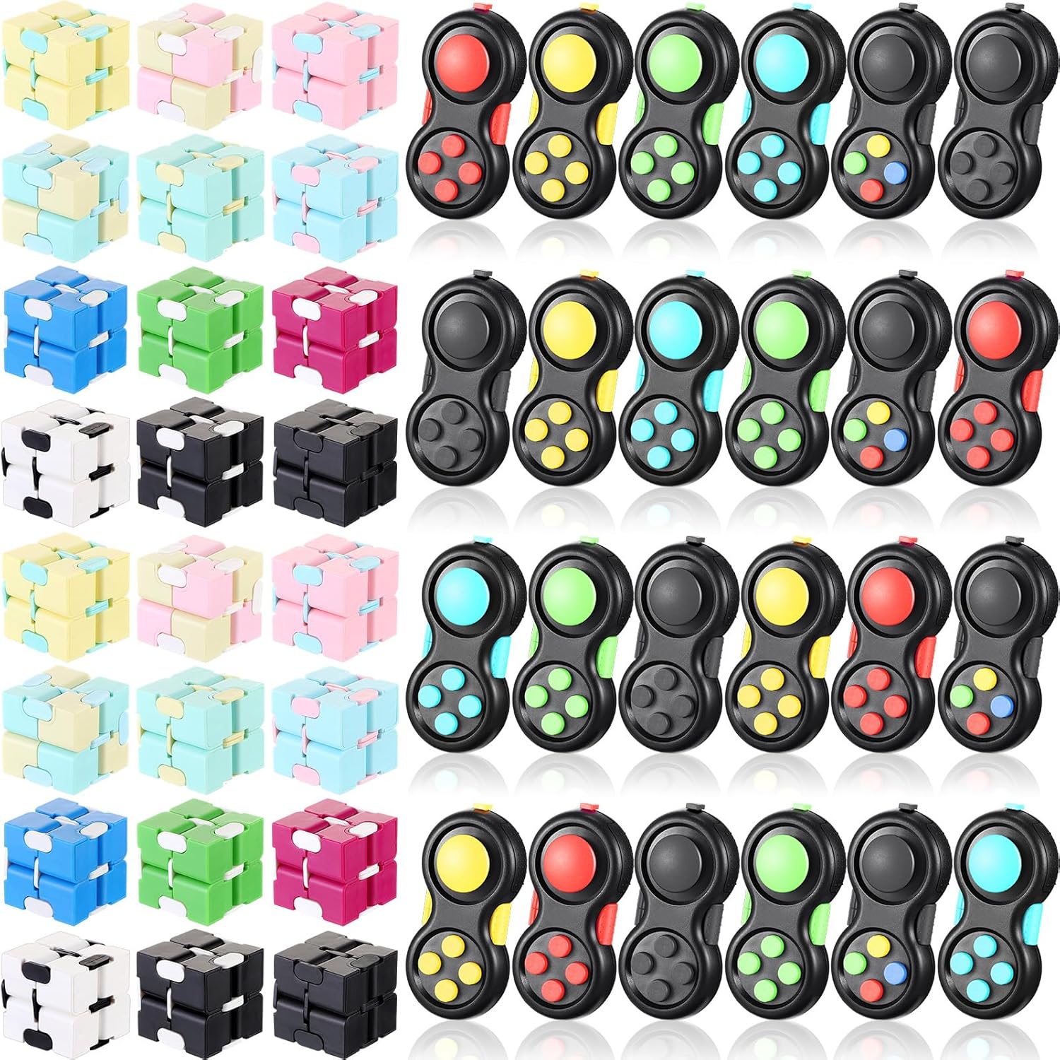 Junkin Bulk Fidget Pad Controller and Cube Toys Party Favors Mini Blocks Game Controller for Anxiety and Stress Relief Birthday Return Gifts Stocking Stuffers for Boy and Girl(48 Pcs)