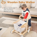 Wooden Baby Walker Doll Stroller | Adjustable Speed Shopping Cart for Toddlers 1-3 | Baby Push Walker - Pretend Play Grocery Cart | Natural Wood Stroller Push Toys for Babies Learning to Walk