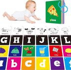 52 PCS Baby Visual Stimulus Cards, Double-Sided High Contrast Black and White, Colorful Alphabet Words Flashcards, Visual Sensory Development Montessori Cards Set for Newborn Baby, Kids, Preschool