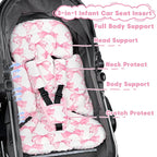 Infant Car Seat Insert, Soft Baby Car Seat Head & Body Support for Girl Boy, Reversible Newborn Preemie Carseat Insert Cushion with 3 Straps Pads, Fits Car Seat, Stroller, Swing, Bouncer, Pink Bow