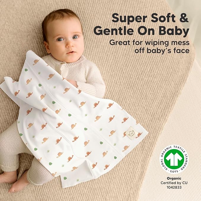 Organic Burp Cloths Baby Boy, Girl - 6-Pack Large Cotton Burping Cloths for Babies, Spit Up Rags, Super Absorbent, Ultra Soft Newborn Rag, Gender Neutral, Machine Washable, Durable (Roarsome)