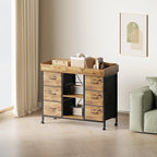 Changing Table, 6-Drawer Baby Dresser with Changing Table top,Waterproof Diaper Changing Station & Pad, 2 Height-Adjustable Open Storage Shelves, Mobile Nursery Organizer, Rustic Brown