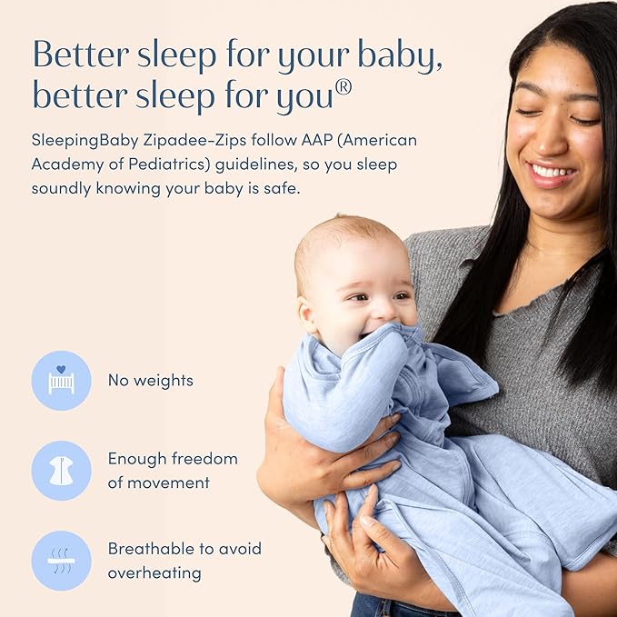 SleepingBaby Zipadee-Zip Transition Swaddle - Cozy Baby Swaddling Blanket with Zipper Convenience - Roomy Wearable Blanket for Easy Diaper Changes - 3-6 Month - Baseline Blue Heather