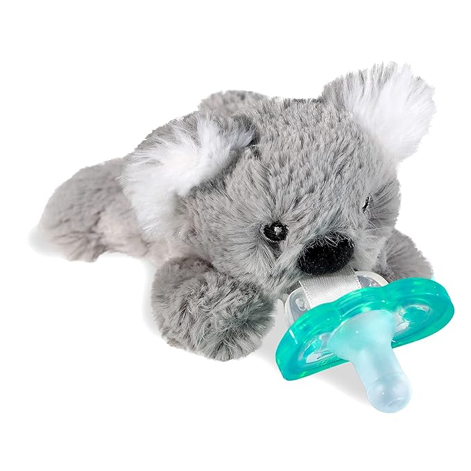 RaZbaby Koala RaZbuddy Stuffed Animal Pacifier Holder for Newborns & Up, Made in The USA, Detachable Orthodontic JollyPop Pacifier, Medical-Grade 100% BPA-Free Silicone, Baby Shower - 0 Months+