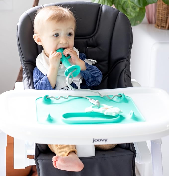 Busy Baby Teething Spoon - 2-in-1 Teether and Training Spoon for Self Feeding, Dishwasher Safe, BPA Free, Food Grade Silicone (Blue)