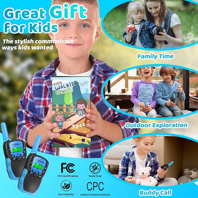Vvinca Walkie Talkies Toys for Ages 5-7, Rechargeable Walkie Talkie Gifts for 3-12 Year Old Boy Girl with Flashlight 22CH 2 Way Radio 3 Mile Long Range for Adventure Game Camping Outdoor Hiking
