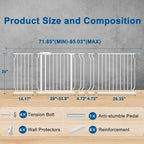 ALLAIBB Extra Wide Pressure Mounted Baby Gate Walk Through Child Kids Safety Toddler Tension White Long Large Pet Dog Gates with Extension for doorways Kitchen (71.65-85.03"/182-218cm, White)