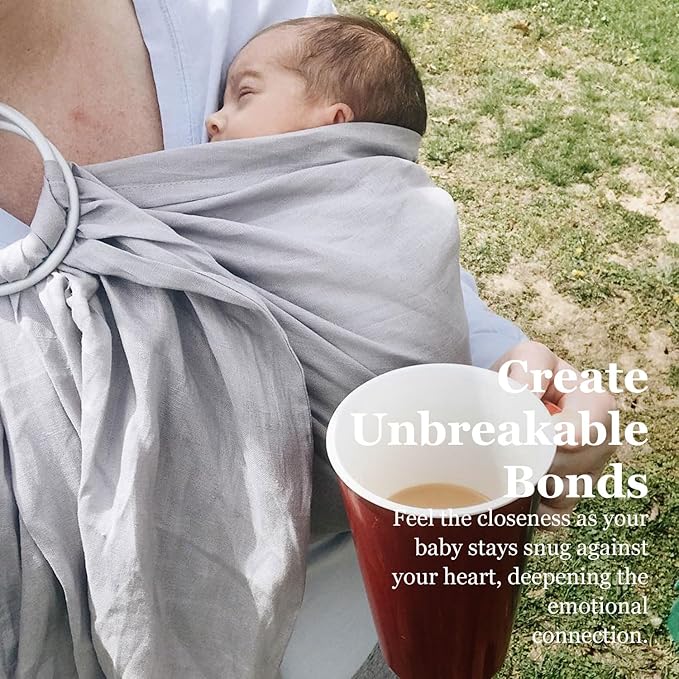 Ring Sling Baby Carrier, Soft Linen Cotton Baby Sling Carrier Newborn to Toddler, Baby Wrap Carrier for Plus Size Parents, Perfect Shower Gift, Grey