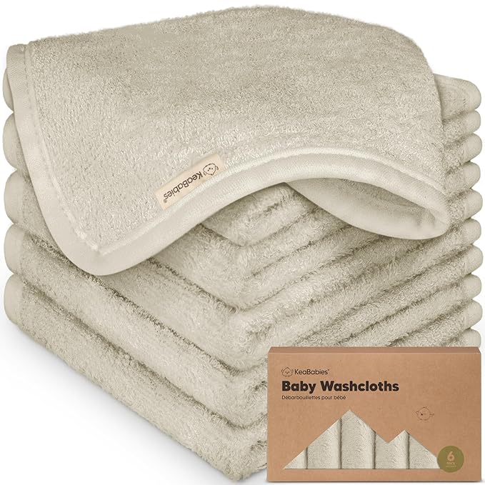 6-Pack Baby Washcloths - Soft Absorbent Viscose from Bamboo Wash Cloths for Babies, Kids, Toddlers, Infant, Newborn Bath Towels, Gentle on Sensitive Skin, 10x10 Reusable Face Towels (Stone)